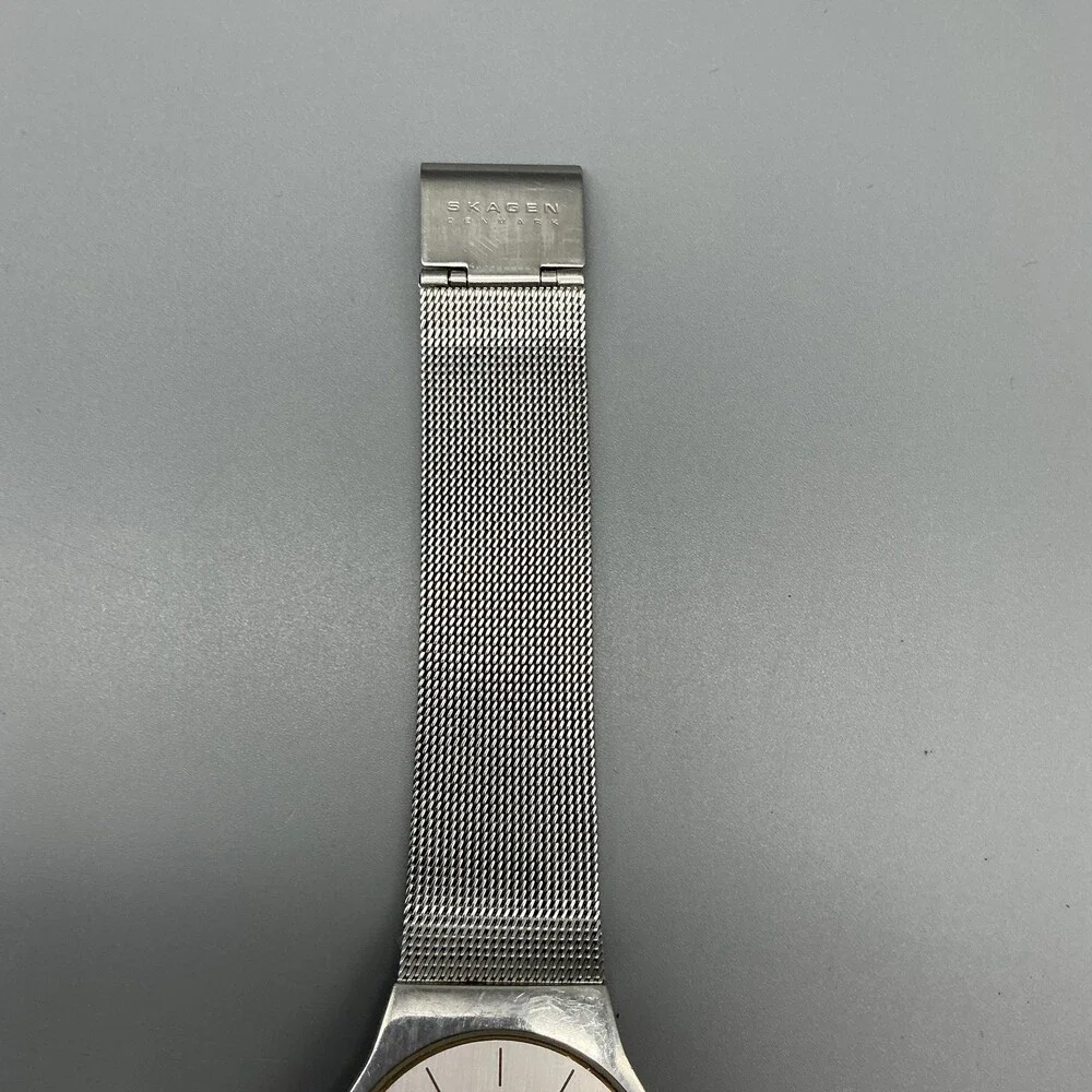 Skagen Mens Watch 34mm Silver Tone Mesh Stainless Denmark 233LSC New Battery
